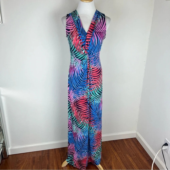 Tommy Bahama Maxi Multi Color Tropical Fern Print Sundress Dress Size S - Picture 6 of 8